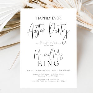 Modern Happily Ever After Party Invite Template, Editable Post Wedding Brunch Invitation, New Mr. and Mrs. Reception Party Template, Corjl