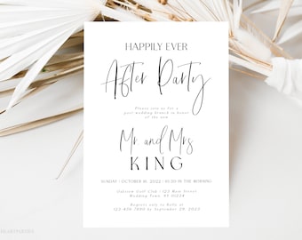 Modern Happily Ever After Party Invite Template, Editable Post Wedding Brunch Invitation, New Mr. and Mrs. Reception Party Template, Corjl