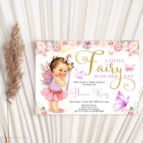 EDITABLE Fairy Baby Shower Invitation, Magical Baby Girl Shower Invitation, Butterfly Baby Shower Invite, Instant Download, Corjl
