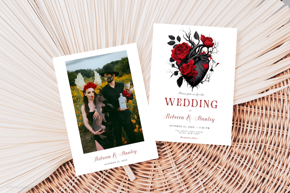 Red Gothic Victorian Wedding Invitation Template Halloween image 1