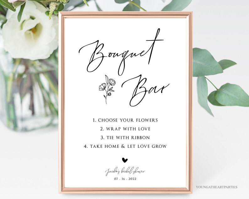 Modern Minimalist Bouquet Bar Sign Template Editable Flower Etsy