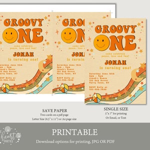 Groovy One Boys Birthday Party Invitation Template, Peace Love Party, Orange Retro Groovy Party, Hippie 70s 1st Birthday Party Invite image 7