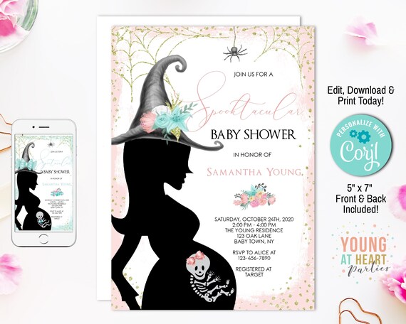 Halloween Baby Shower Invitation, Baby Girl, Fall Baby Shower, Pink Halloween Baby Shower Invitation, Digital File, Editable Template Il_570xn