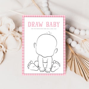 Roze Baby Q Draw Baby Game Template, BBQ Draw Baby Game Card, Bewerkbare Baby - Q Game, Afdrukbaar Baby Shower Spel, Achtertuin Baby Girl Douche