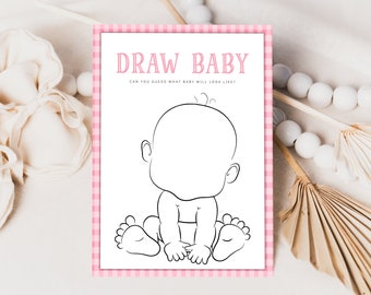 Pink Baby Q Draw Baby Game Template, BBQ Draw Baby Game Card, Editable Baby - Q Game, Printable Baby Shower Game, Backyard Baby Girl Shower