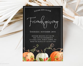 Friendsgiving Invitation Template, Editable Thanksgiving Dinner Invitation, Fall Pumpkins Invitation, Printable Instant Download