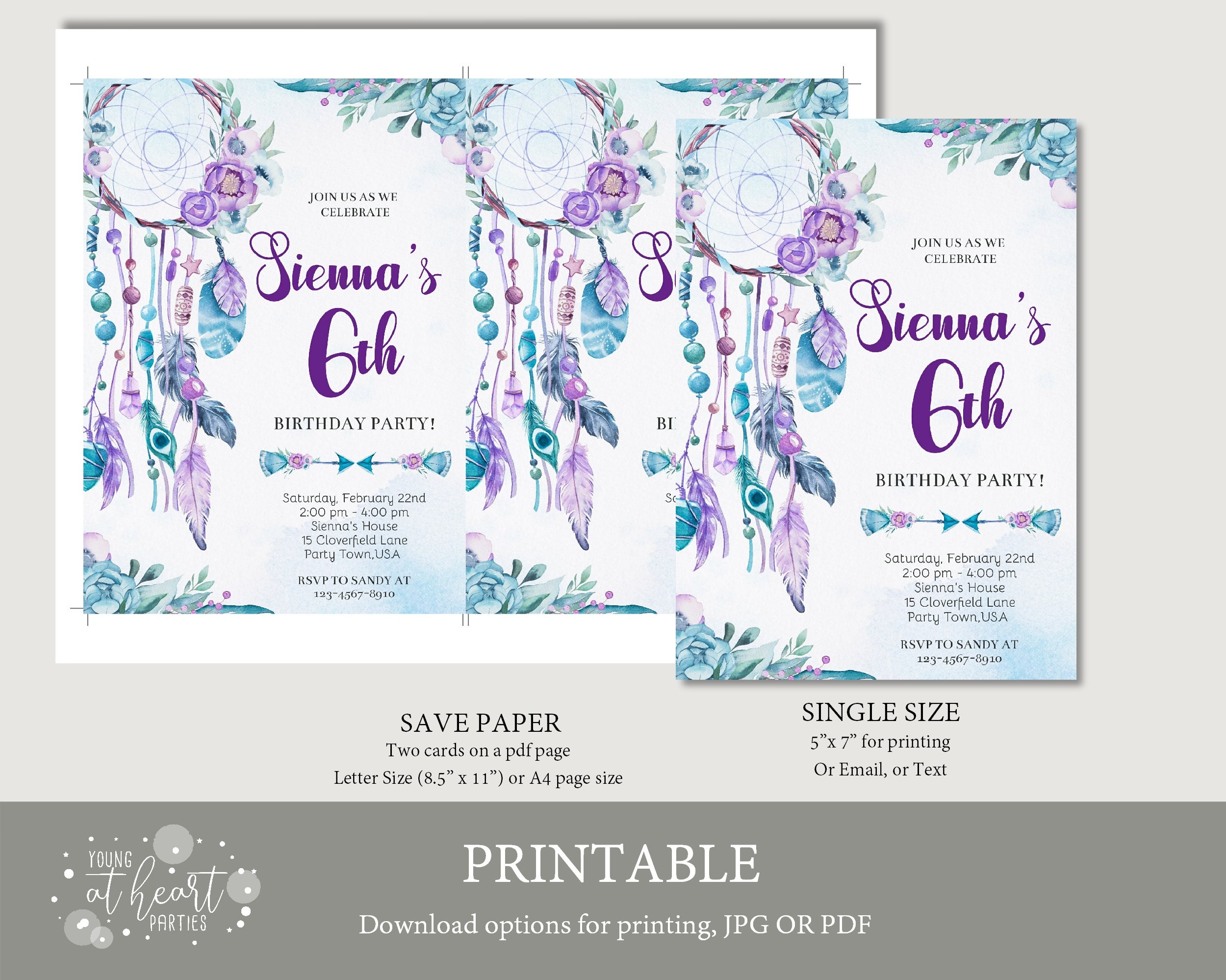 Dream Catcher Birthday Invitation Template Dreamcatcher - Etsy