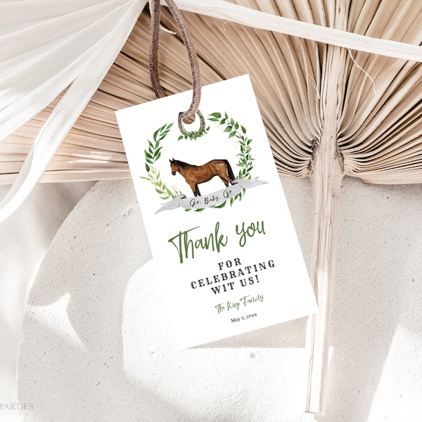 Kentucky Derby Thank You Tag, Derby Horse Party Favor Tags, Greenery Horse Party Gift Tag, Editable Tag Template, Printable Tags