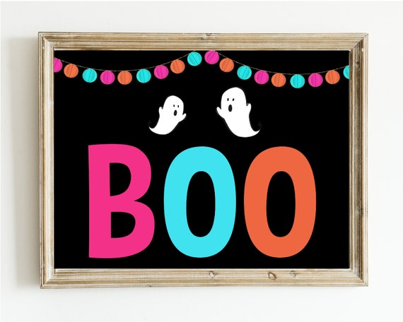 Boo Print, Colorful Halloween Decor, Halloween Art Print, Not Scary Halloween Decor, Instant Download, Ghost Printable, Halloween Decoration Il_570xn
