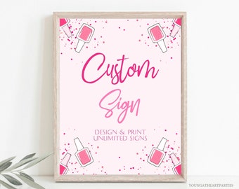 Custom Editable Mani Pedi Spa Birthday Sign Decor Party Sign Nail Polish Party Sign Pink Spa Party Table Sign Corjl Printable Template