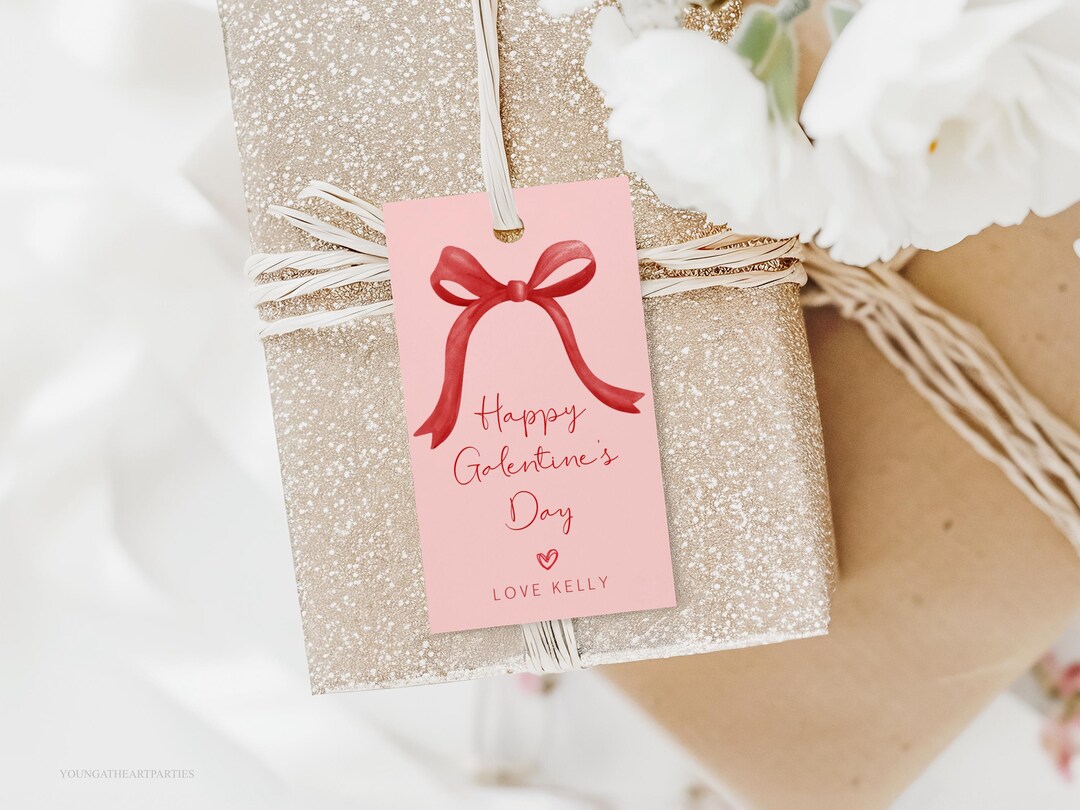 Pink Red Bow Valentine's Gift Tag, Red Pink Valentines Gift Tag ...