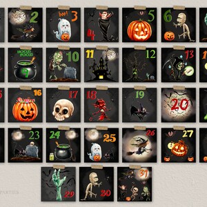 Étiquettes imprimables de l’Avent d’Halloween, étiquettes de calendrier de l’Avent d’Halloween, décorations de salle de classe, Avent effrayant, cartes à télécharger instantanément numérique
