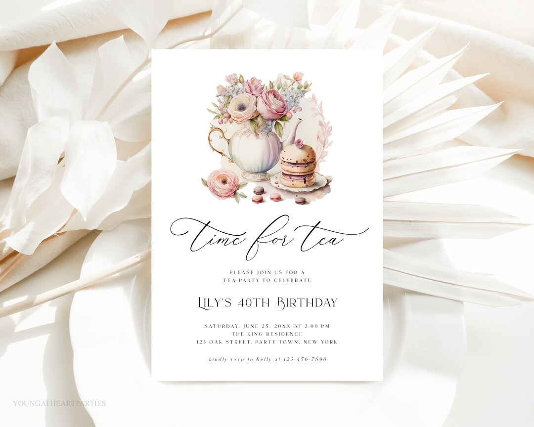 Time for Tea Party Invitation Template, Ladies Birthday Party Invite ...