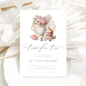 Time for Tea Party Invitation Template, Ladies Birthday Party Invite, Vintage Tea Party Invitation, Editable DIY Invitation Template