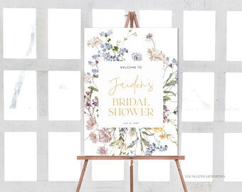 Botanical Floral Shower Welcome Sign, Wildflower Welcome Sign Poster, Floral Welcome Sign Template, Instant Download, Edit with Corjl, WMF