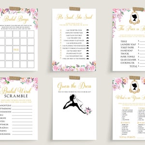 French Victorian Bridal Shower Games Templates, Regency Era, High Society, Printable Games, Pink Purple Flowers Bridal Shower Game Bundle