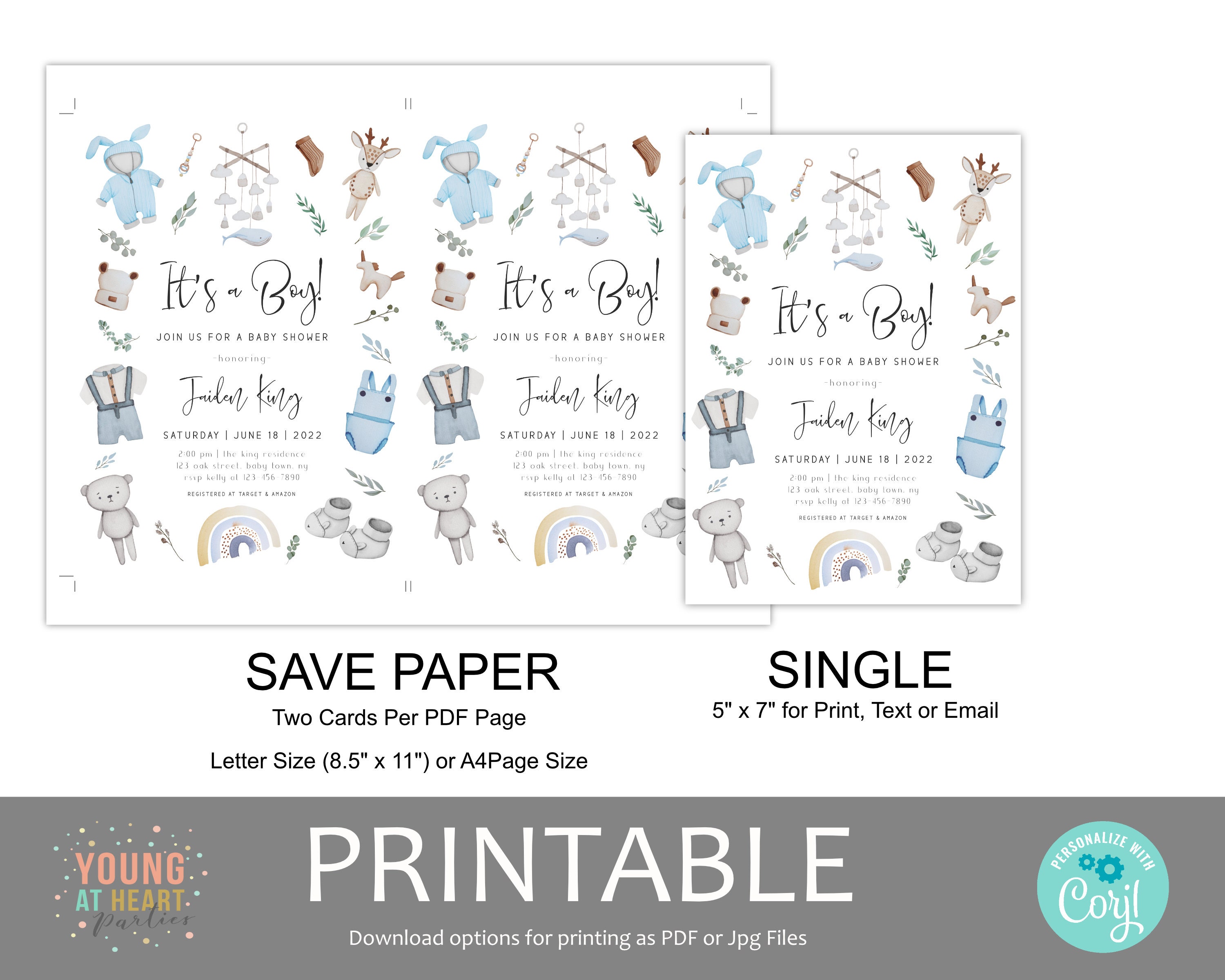 Boho Baby Boy Shower Invitation Template Modern Boy Baby Etsy