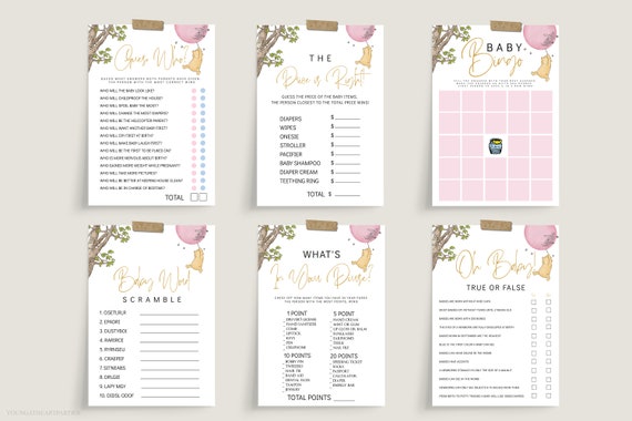 Classic Winnie The Pooh Baby Shower Games Bundle Templates, Editable Pink Winnie the Pooh Baby Shower Games, Pooh Bear Baby Shower Games Set Il_570xn