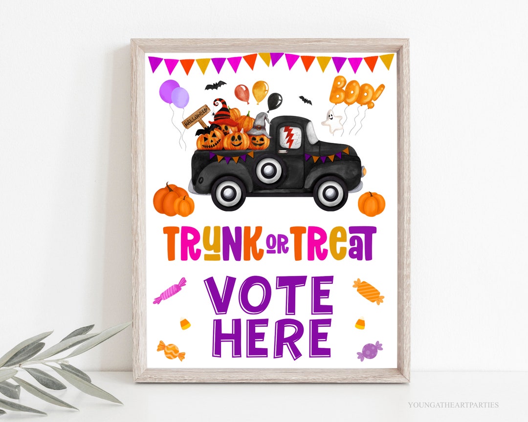 Printable Trunk or Treat Vote Here Sign, Printable Halloween Voting