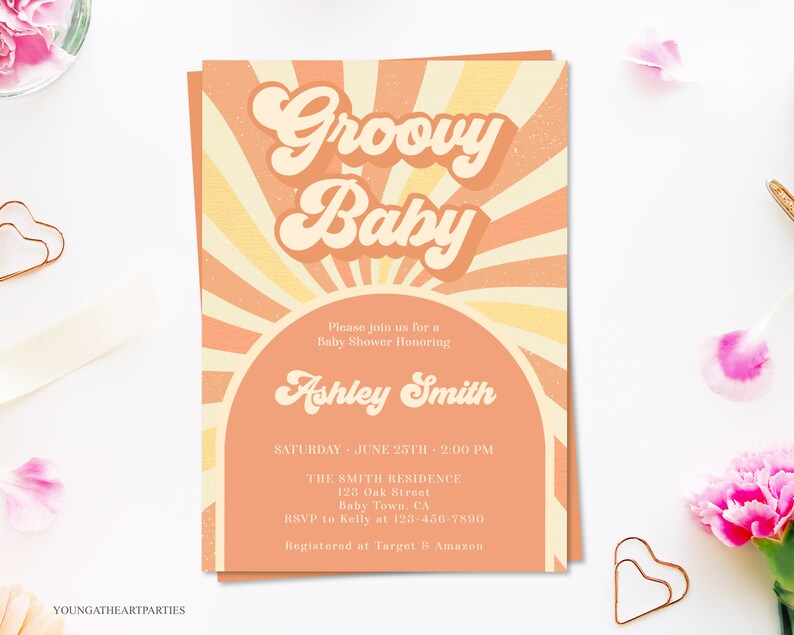 Groovy Baby Shower Invitation Template Editable Hippie Baby Etsy