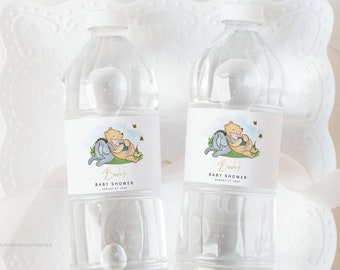 Classic Winnie The Pooh Water Bottle Label Template, Editable Pooh Bear Water Bottle Wraps, Winnie The Pooh Baby Shower, Printabl, CWPBS#001