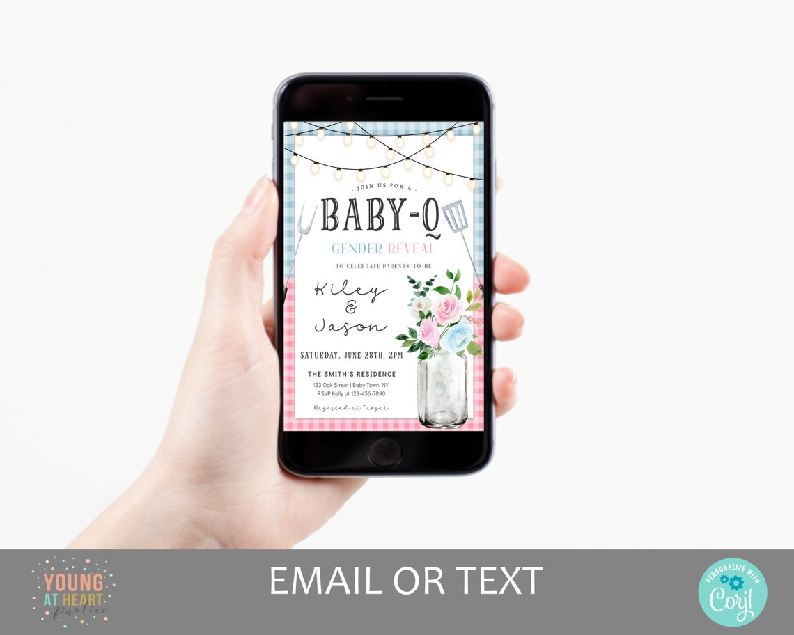 Gender Reveal Babyq Invitation Template Editable Gender Etsy