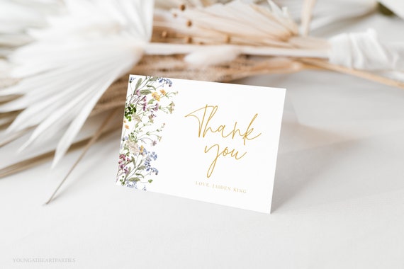 Editable Wildflower Thank You Card, Thank You Card Printable, Editable Boho Thank you Card, Floral Thank You, Edit with Corjl, WMF Il_570xn