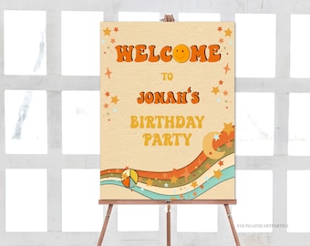 Groovy Boys Birthday Party Welcome Sign Template, Peace Love Party Decor, Orange Retro Groovy Party, Hippie 70s 1st Birthday Party Sign
