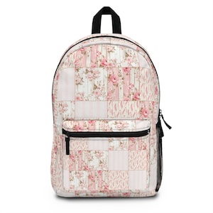 Sac à dos floral rose shabby chic en patchwork, cartable chic et tendance, sac à dos scolaire girly, sac pour femme style coquette, cadeau pour elle