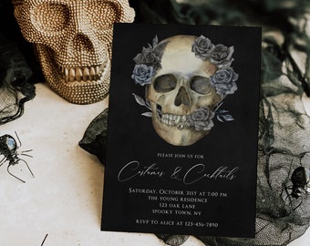 Adult Halloween Party Invitation, Costumes and Cocktails Invitation, Costume Party Invite, Gothic Invitation, Editable Template, Corjl