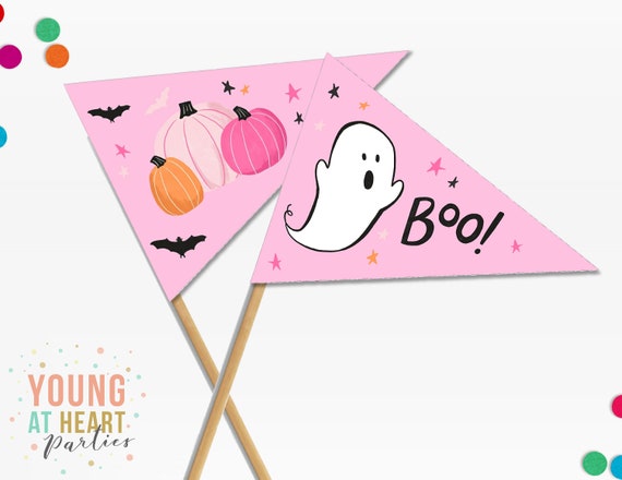 Pink Halloween Pennant Flags, Printable Halloween Pennant Flags, Girly Halloween, Boo Pennant Flag, Halloween Parade, Instant Download Il_570xn