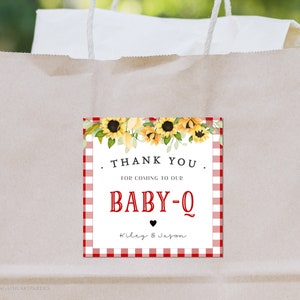 Baby-Q Favor Tag Template, Editable BBQ Baby Shower Favor Tags, Red Sunflower Favor Tags, Printable Baby-Q Tags, Baby Shower Barbecue, RBQ
