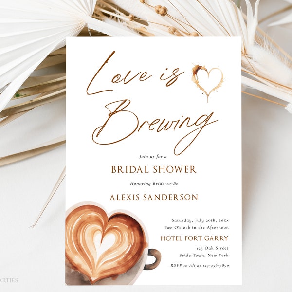 Love is Brewing Coffee Bridal Shower Invitation, Coffee Bridal Shower Invite Template, Coffee Themed Bridal Brunch Wedding Shower
