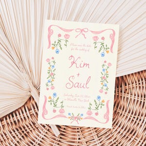 Skurrile Blumen handgezeichnete Save the Date Vorlage, Band Gekritzel Illustration, handgeschriebene Schriftarten, Garten Hochzeit Save Our Date Karte, W1