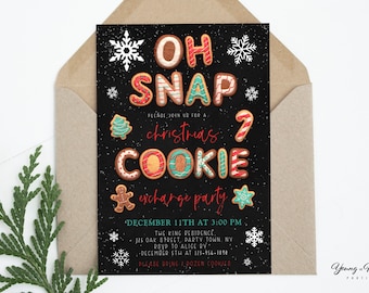 Christmas Cookie Exchange Invitation, Editable Holiday Baking Party Invitation, Oh Snap Cookie Party, Christmas Cookie Invite Template