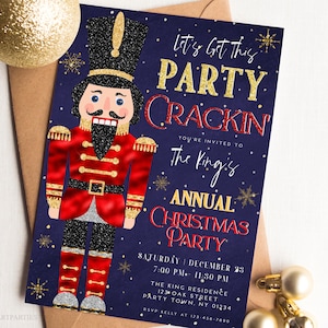 Nutcracker Christmas Party Invitation, Lets Get the Party Crackin' Invitation, Holiday Party Invitation, Editable Template, Instant Download