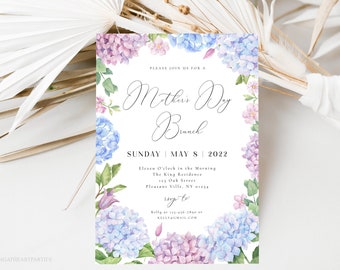 Hydrangea Floral Mother's Day Brunch Invitation Template, Mothers Day Luncheon Invitation, Printable Mother's Day Celebration Invitation,