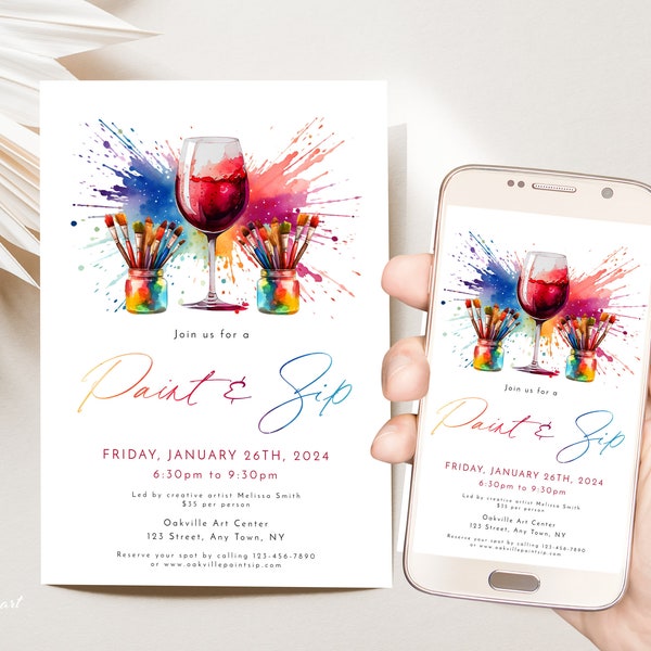 Paint and Sip Party Invitation, Wine and Paint Party, Adult Painting Party Invite, Paint Party Text Invite, Paint and Sip Flyer Poster