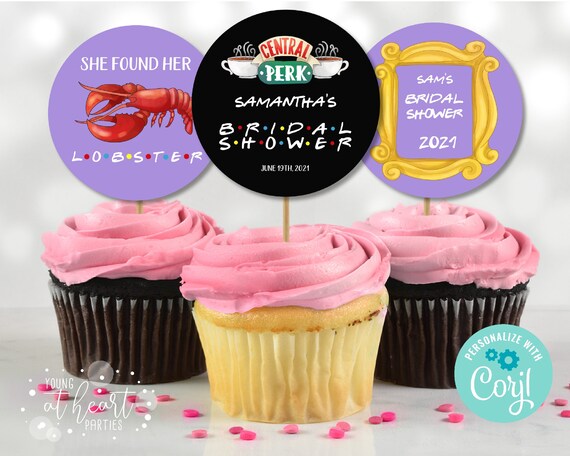 Editable Friends Bridal Shower Cupcake Toppers, Friends Themed Bridal Shower Stickers, Round Tags, Corjl Template, Instant Download Il_570xn