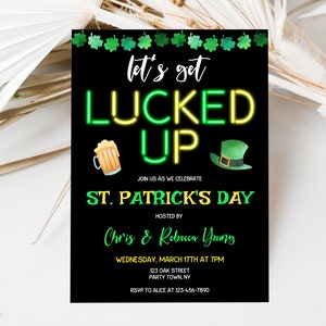 Editable St Patricks Party Invitation, St Pattys Day Party Invitation Template, Let's Get Lucked Up, Digital Download, Corjl Invitation