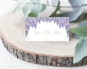 Editable Purple Wisteria Tent Card, Regency Bridal Shower Place Card Template, Victorian Bridal Shower Decor, Romantic Escort Card, PW
