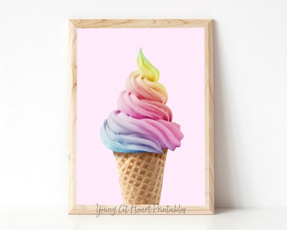 Rainbow Ice Cream Print, Nursery Bedroom Decor, Pink Printable Poster, Girls Room Decor, Nursery Bedroom Decor, Girls Print, Digital Il_570xn