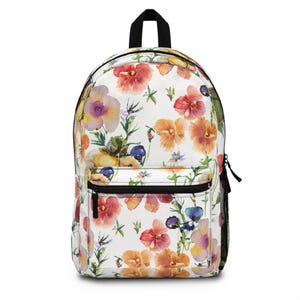 Stylish Pressed Floral Backpack, Boho Flower Print Bookbag, Pressed Flowers College Bag for University Student, Cottagecore Backpack Flowers