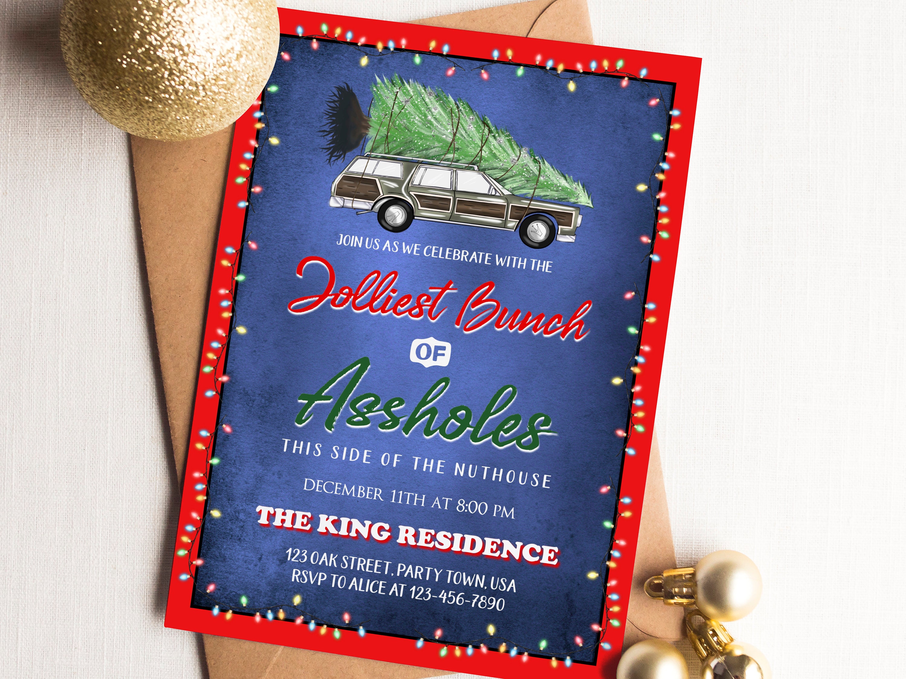 EDITABLE Christmas Vacation Holiday Invitation Jolliest Bunch Of A**holes This Side Of The Nuthouse Hap-Hap-Happiest Christmas Party Invite