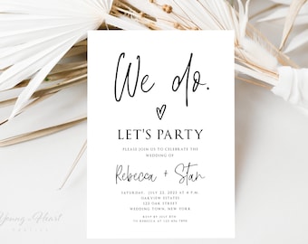 Minimalistisch Hochzeitseinladung, bearbeitbar Let's Party Hochzeit einladen, Hochzeit Elopement einladen, lässiger Empfang, DIY Hochzeit, WEDO1