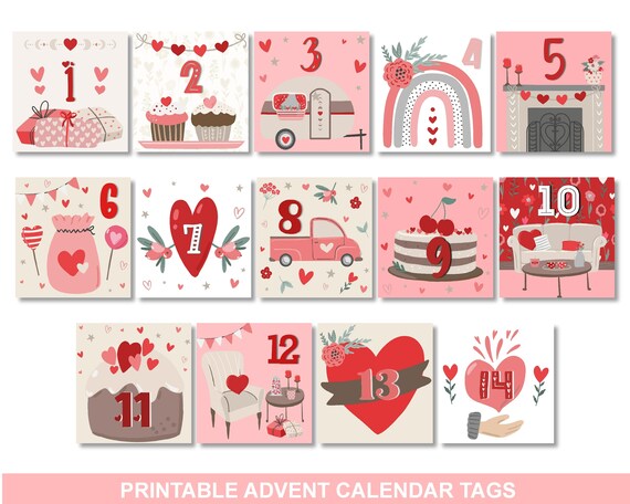 Valentines Advent Calendar Tags Valentines Countdown Calendar Cards Children Classroom Download Valentines Day Tags Instant Download Digital Il_570xn