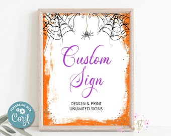 Halloween Custom Sign, Halloween Baby Shower Decor, Cob Webs, Spider, Multiple Signs, Editable Sign, Corjl Template, Instant Download