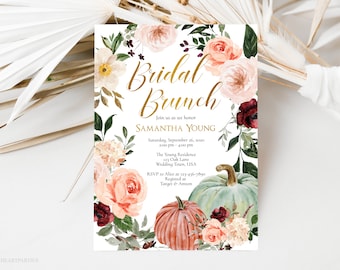 Fall Bridal Brunch Invitation Template, Bridal Shower Invite, Blush Burgundy Bridal Brunch, Instant Download, Printable Invitation, Corjl