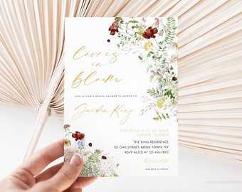 Botanical Wildflowers Bridal Shower Invitation, Boho Wildflower Bridal Shower Invitation, Love is in Bloom Invitation, Edit with Corjl, BWF2