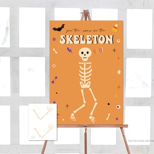 Halloween Party Games, Pin the Arms on the Skeleton Game Board, Printable Kids Halloween Party Games, Halloween Activity Download, RH02